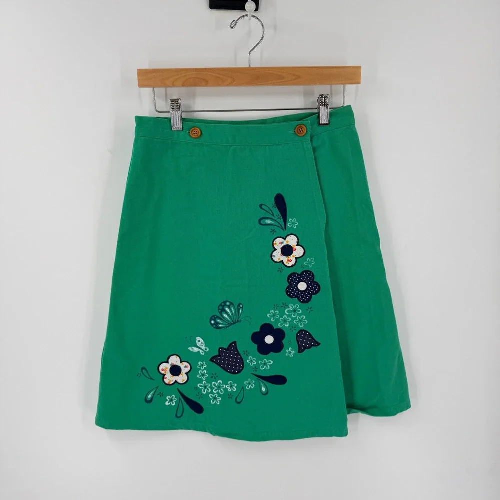 Vintage Zero 4 Marcy Reversible Floral‎ Wrap Skirt Green Cotton A-Line Size 4